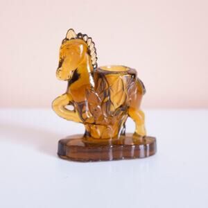 Amber Glass Horse Candle Holder | Vintage LE Smith Style